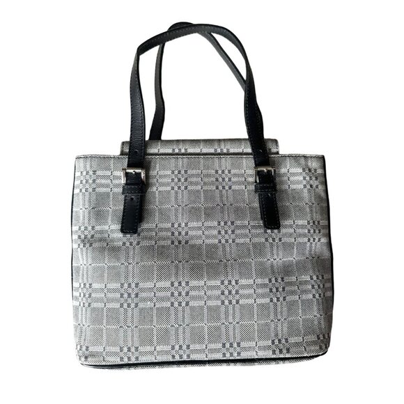 Burberry  Gray Nova Check Satchel/ Tote with Black Leather Buckled Handles - Picture 2 of 16